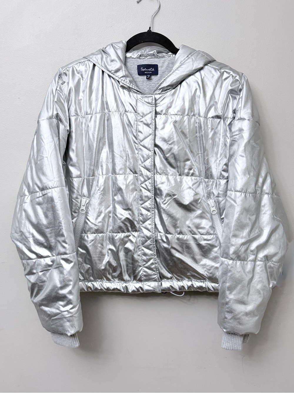 Splendid Metallic Silver Hooded Puffer Jacket Medium